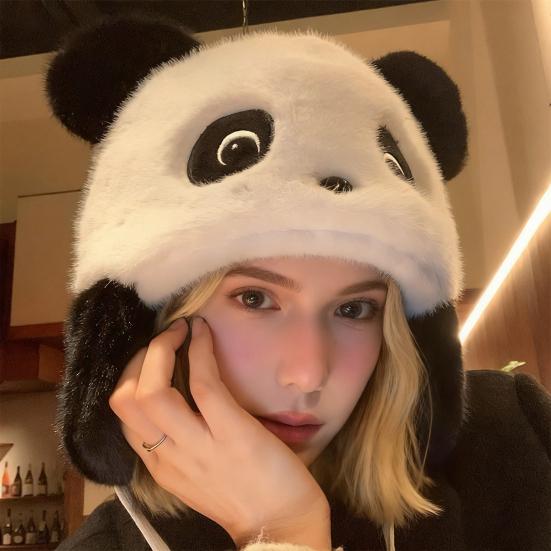 Winter Riding Hat Panda Shape Thickened Warm Hat Face Shape Modification Windproof Ear Protection
