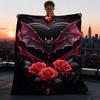 1pc Bat Heart Roses Throw Blanket Polyester Fiber, Lightweight Flannel, Soft & Warm, All Season Use for Outdoor, Camping Digital Print