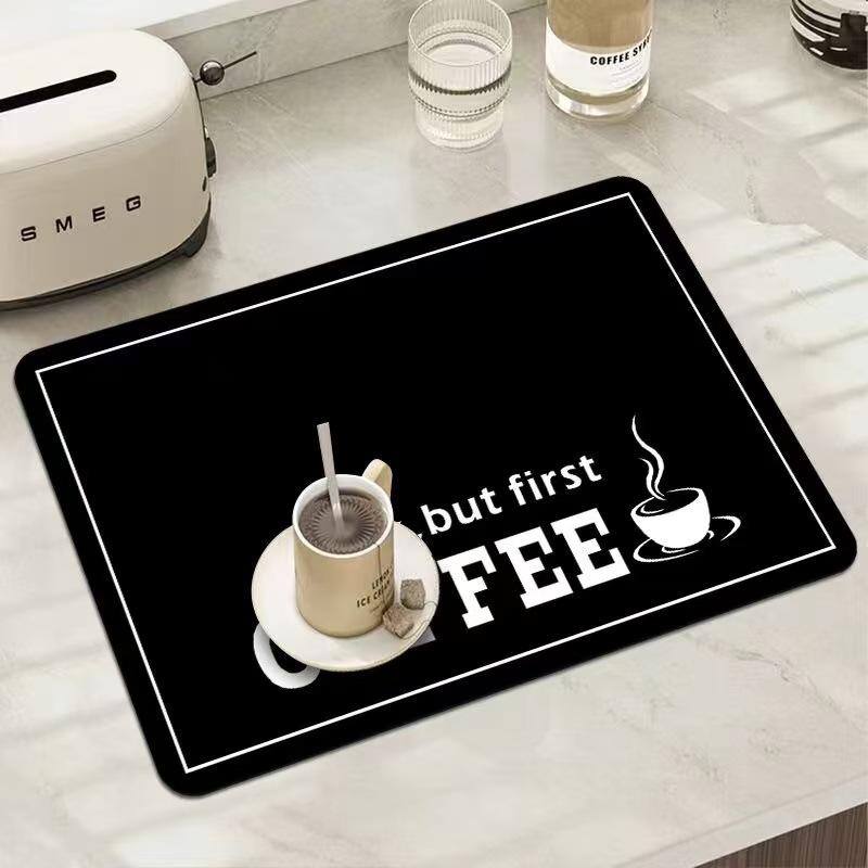 1pc Creative Pattern Printed Coffee Machine Mat Kitchen Counter Quick Water Absorption Utensil Drying Mat Desktop Drainage Mat