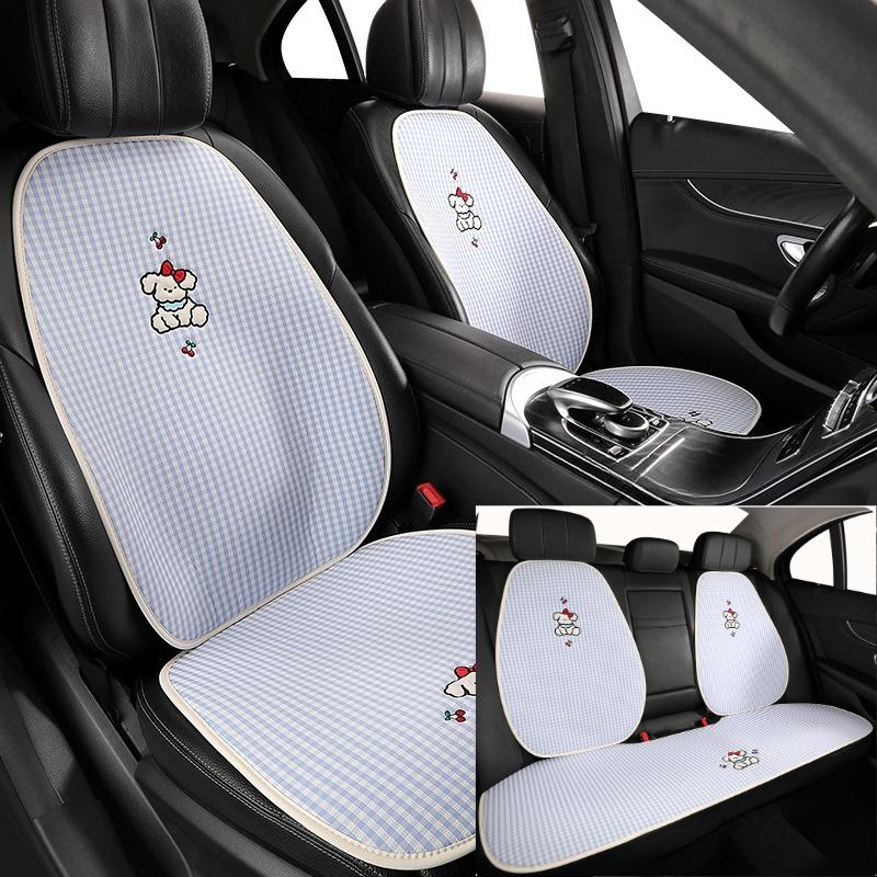 Adorable Cartoon Puppy Car Seat Pad - Exquisite Embroidery, Ultra-Soft & Comfortable, No-Tie Installation, Fits 95% of Car Seats