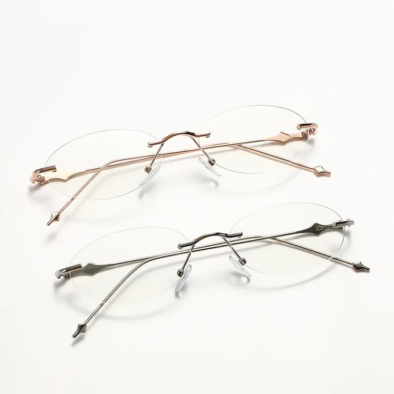 Business Advanced Frameless Cut Edge Photochromic Myopia Glasses For Men And Women Blue Light Blocking Eyeglasses 0 To -4.0