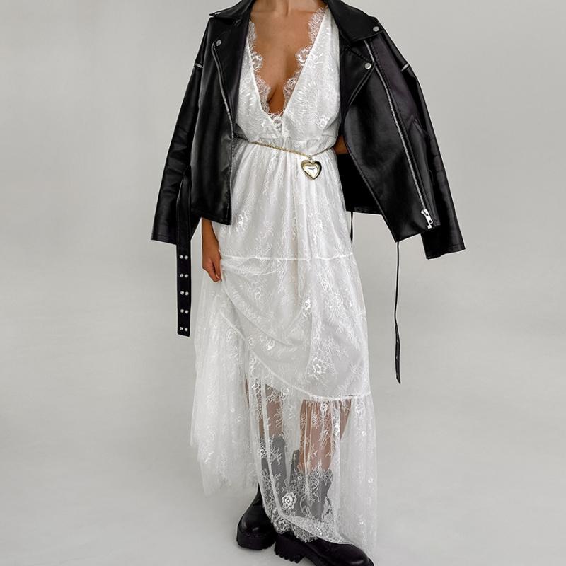 Fashionable V-Neck Lace Camisole Dress With A Stylish Design, Waist-Cinching A-Line Skirt, New Summer Long Dress For Women