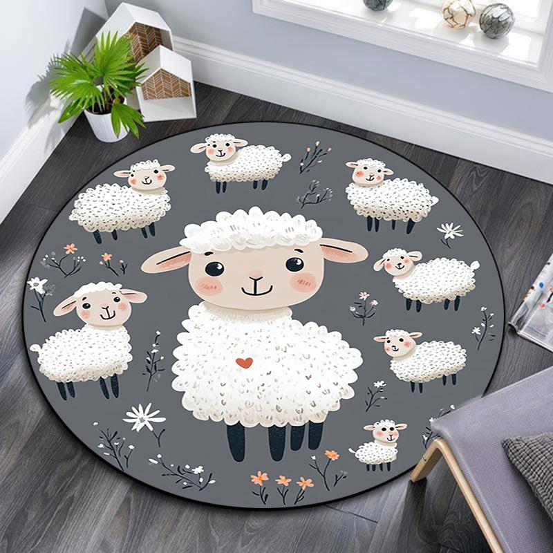 

Cute Sheep Round Area Rug,Carpet Rug for Living Room Bedroom Sofa Playroom Decor,Non-slip Floor Mat 80cmx80cm