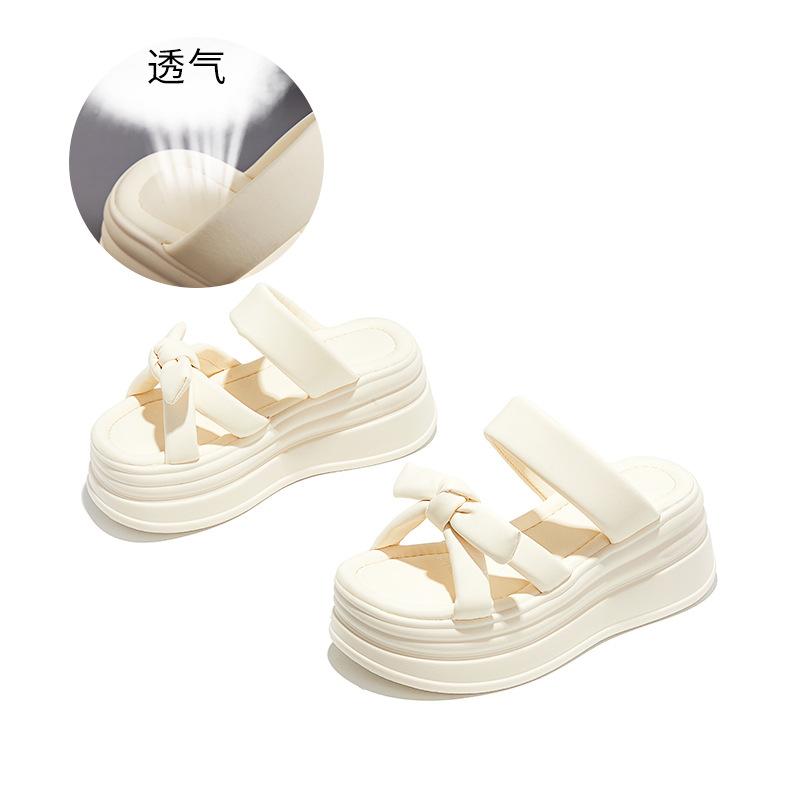 

Small size 34 bow slippers women s summer 2025 new models go out to wear beautiful cool slippers women s thick bottom one-word drag 39 бежевый