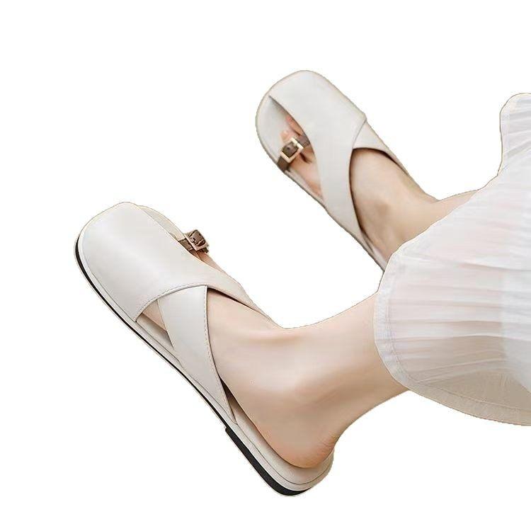 French soft-soled bag head half-drag women's spring and summer outer wear 2025 new office lazy leather drag flat-soled sandals women's shoes