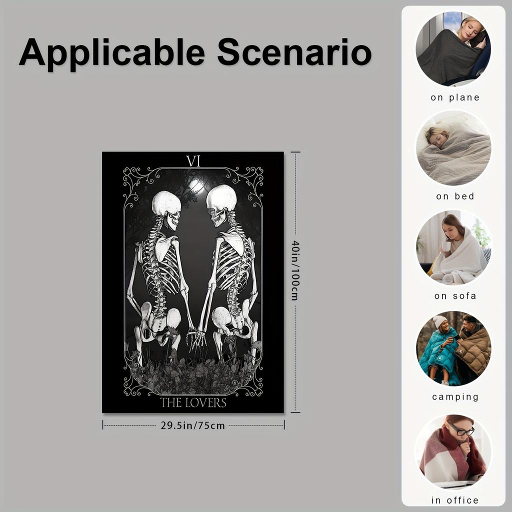 Cozy Skull Couple Flannel Throw Blanket - Soft, Warm & Allergy-Friendly for Couch, Bed, Office - Perfect for Halloween & Christmas Gifts