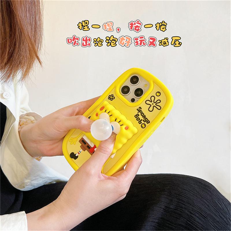 For iPhone 16 15 13 14 12 Pro Max Cute Cartoon Capybara Stitch Mickey Mouse Lotso Butter Bear Soft Silicone Blowing Bubble Cover
