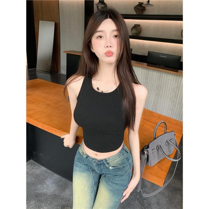 Design Mindful backless suspender small vest women's summer sleeveless outer wear beautiful back vest covering sub-breasts dopamine top