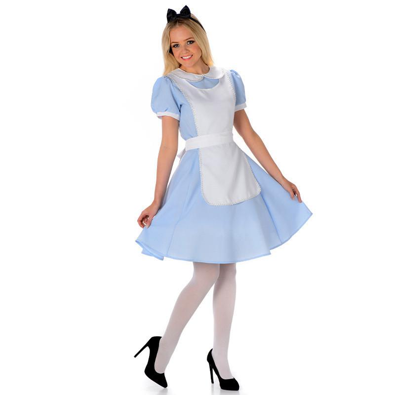 

Синее очаровательное платье принцессы Алисы для взрослых, идеально подходящее для костюмированных мероприятий на Хэллоуин