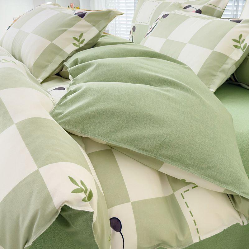 Simple Class A Washed Cotton Four-piece Bedding Set Princess Style Printed Quilt Cover Dormitory Bed Sheet Three-piece Quilt Cover
