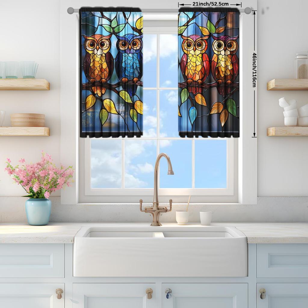2 Piece Colorful Glass Owl Simulation Window Curtain   Suitable for Gifting To Family and Friends