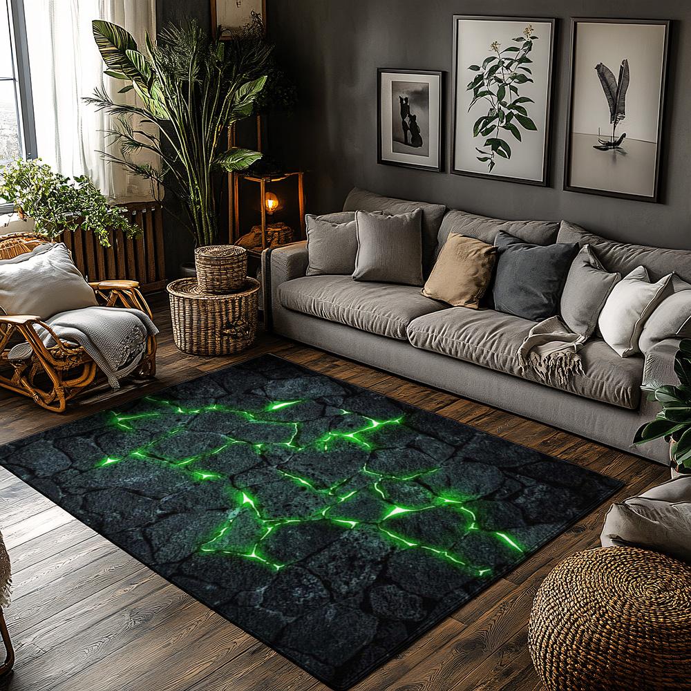

Green Lightning Bolt Rug, Black Modern Carpet for Living Room, Soft Non-Slip Sofa Mat with Bohemian Decor 50x80cm