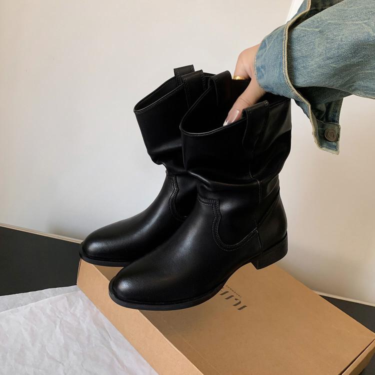 Kara's Home~ Korean ins Blogger Wind Four Seasons Loose and Good Commuter Wind Western Boots Skinny Medium Boots Women~