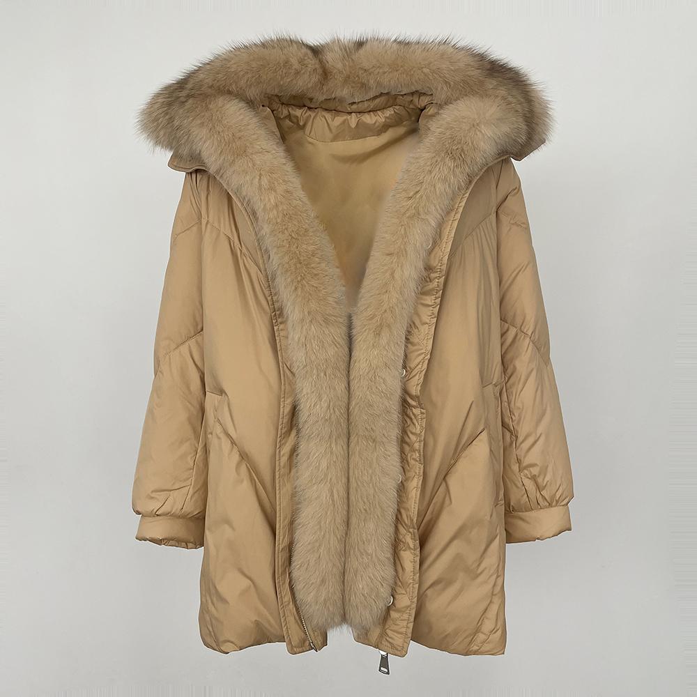 OFTBUY Women's Mid-length 2024 Winter Thickened Warm Coat Removable Fox Fur Collar Loose Wide Version Fur Down Jacket Shawl Commuting