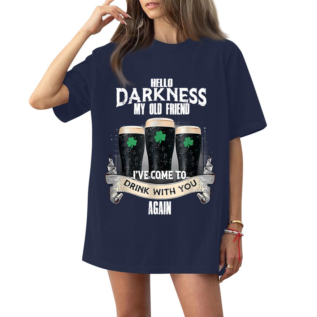 ( Darknss My Old Freend) Women's Fashion Casual Short-Sleeve Neck St. Patrick's Day Printed Shirt/T-Shirt Top
