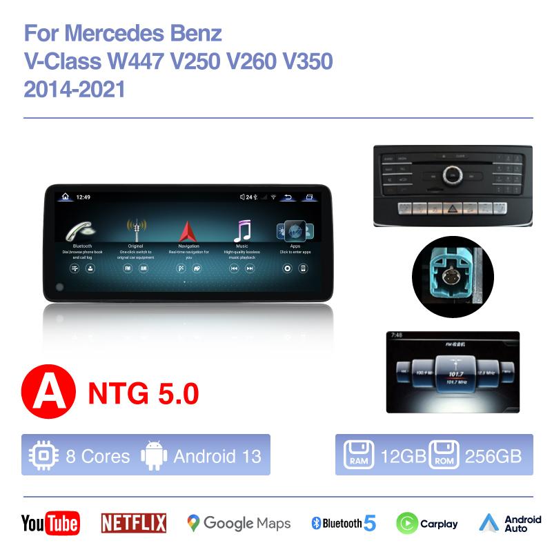12.8 "Android13 Car Multimedia Player For Mercedes Benz V-Class W447 V250 V260 V350 2014-2025 GPS Navigation Carplay 4G WiFi 360