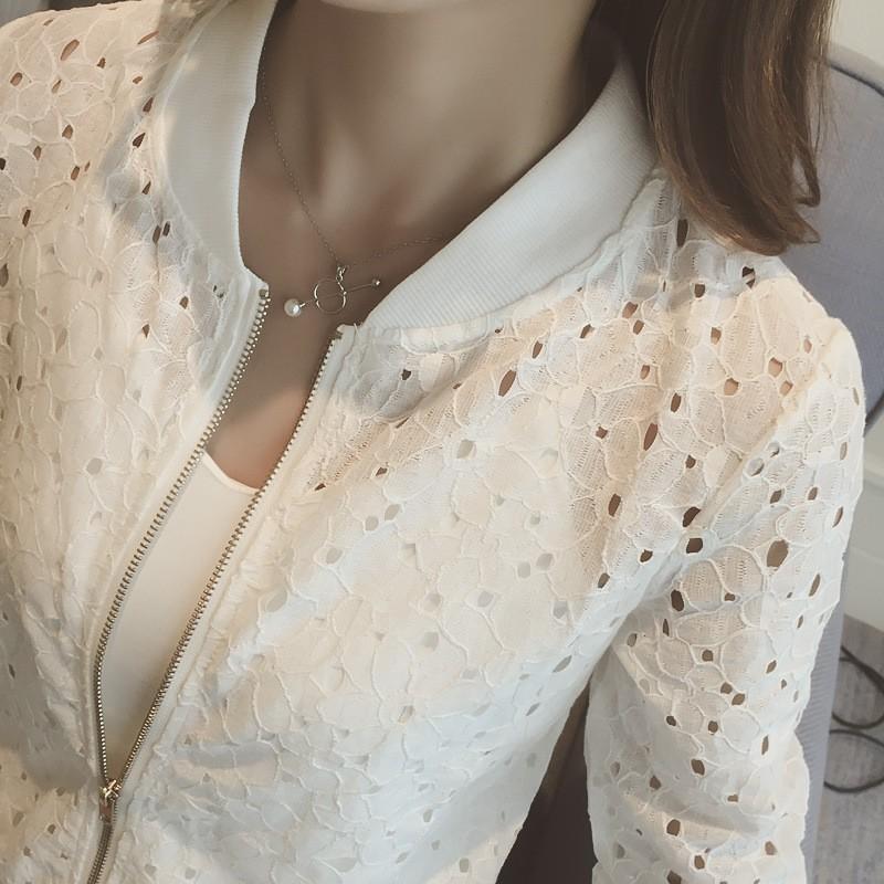 

Женская тонкая куртка с длинными рукавами из ажурного кружева L белый