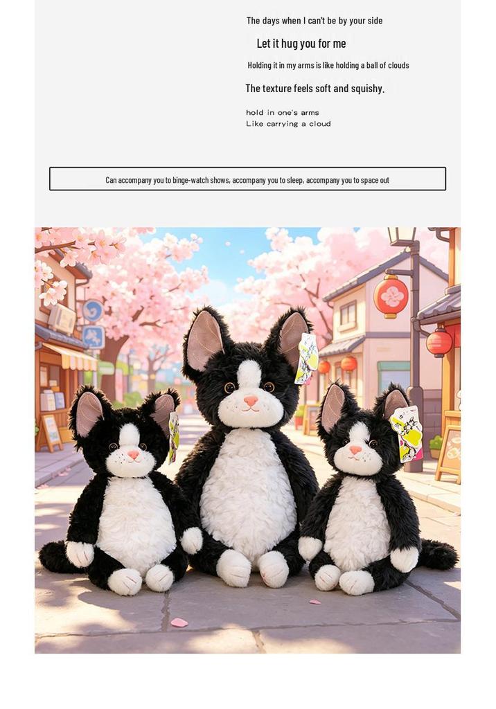 Black & White Devon Rex Cat Plush Toy – Cute, Curly-Haired Doll & Hug Pillow Gift for Girls
