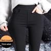 Women's Black Fleece-Lined Leggings - Thick, High Waist, Elastic Waistband, Slim Fit, Perfect for Autumn and Winter.