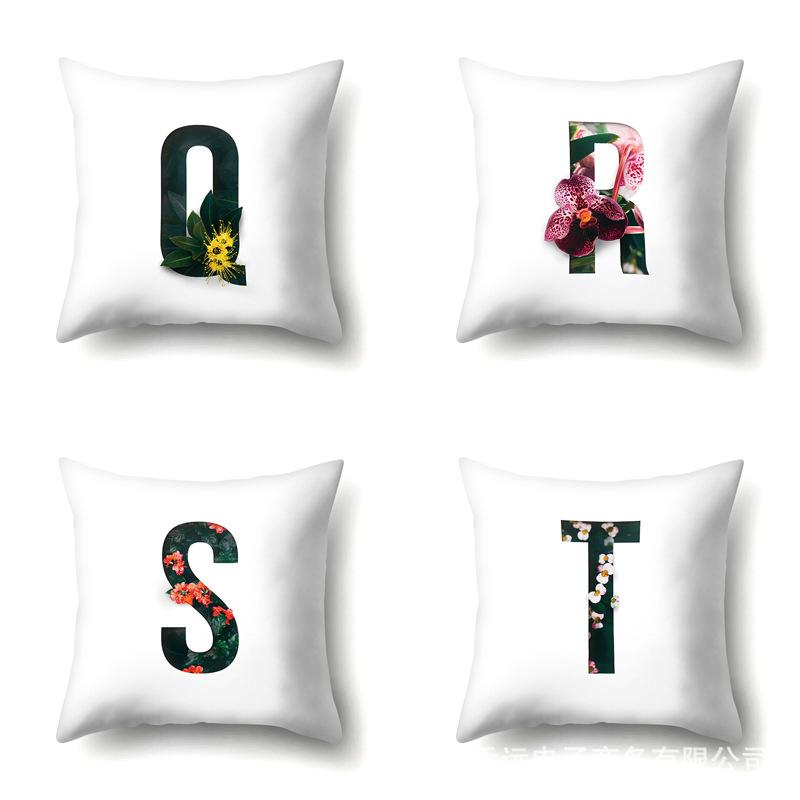 Polyester Pillowcase Flower Decoration Home 26 English Letter Printing Pillowcase Car Cushion Cover