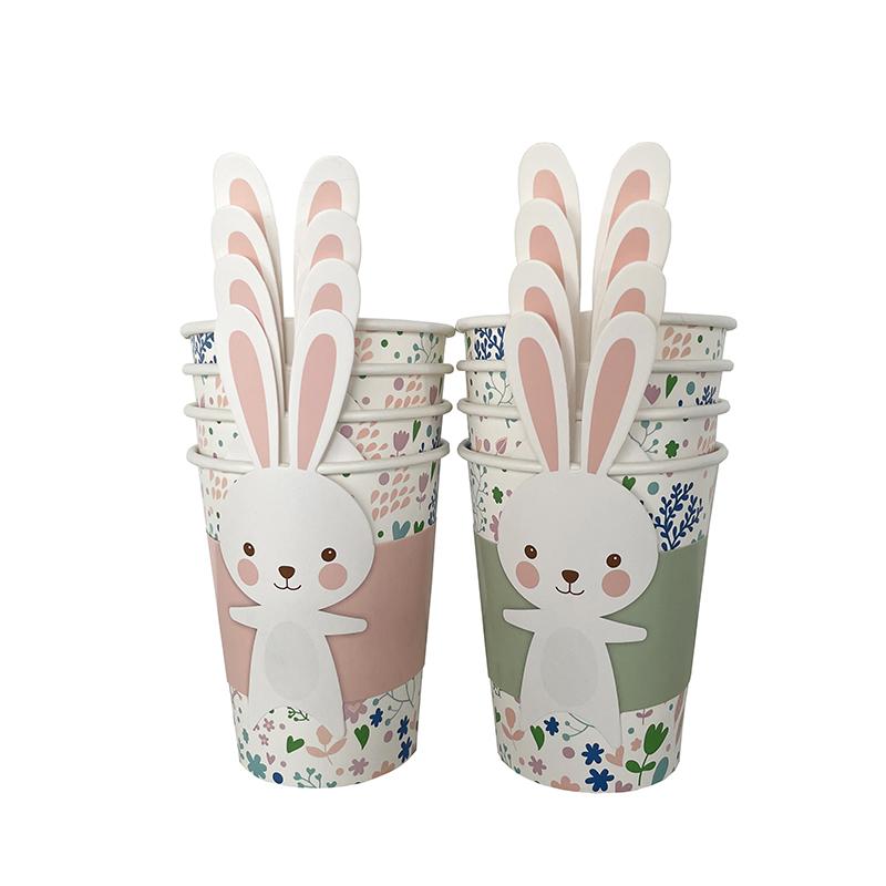 Happy Easter Disposable Tableware Cartoon Rabbit Bunny Shaped Plate Cup Birthday Party Baby Shower Decoration Kids Easter Favor