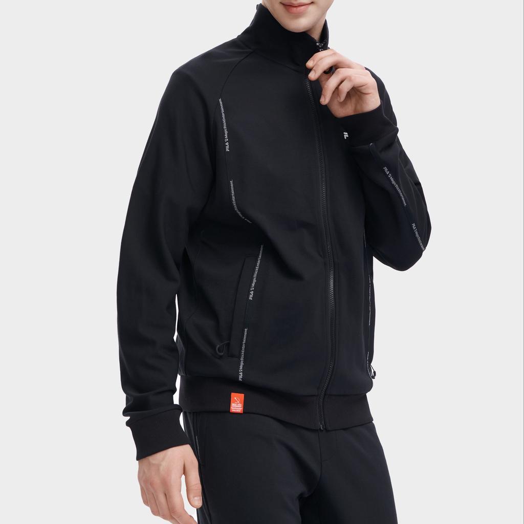 FILA X MAGIC STICK Collaboration Solid Color Stand Collar Casual Zip Long Sleeve Jacket Men jackets Black F11M329502F-BK