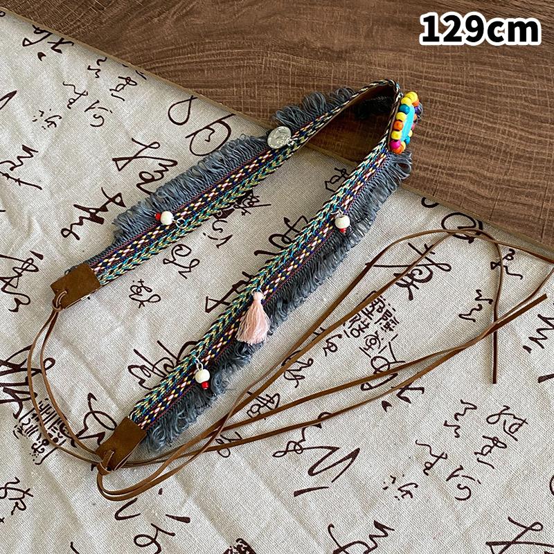 Simple Versatile Hand-Woven Tassel Wooden Beads Belt Ethnic Style Waist Chain Accessories Vacation Waist-Cinching Waist Rope