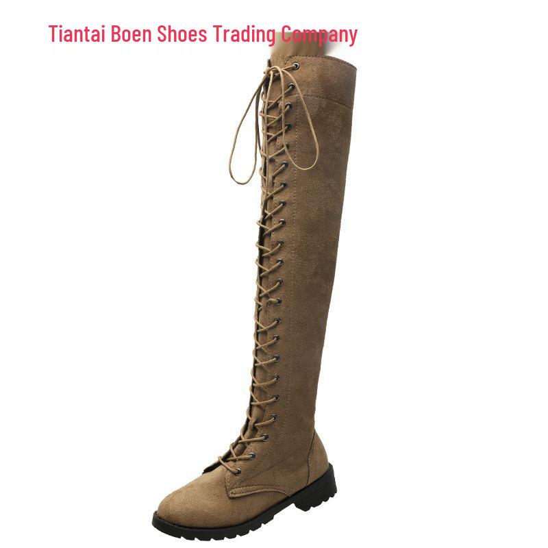 European & American Fashion Lace-Up Over-the-Knee Thigh-High Low Heel Boots for Women - Autumn/Winter Collection