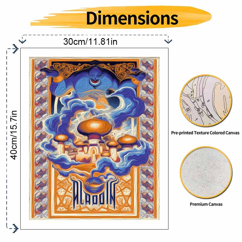 Disney Aladdin Genie Oil Paint by Numbers Painting Kit Handmade Diy Home Decor Gifts Adult Canvas Art Relaxing Creative Hobby Leisure