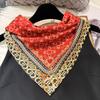 BYSIFA| Winter Brand Women Silk Scarves Hijabs Elegant Red Coffee Square 30% Silk 70% Wool Scarf Printed Neck Scarves 70*70cm