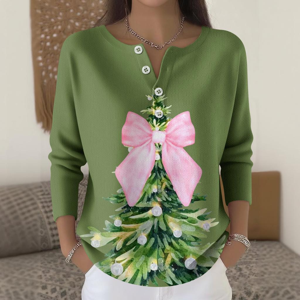 Women's Fashion Long Sleeve Christmas Snowflake Print Top Elegant Casual Top