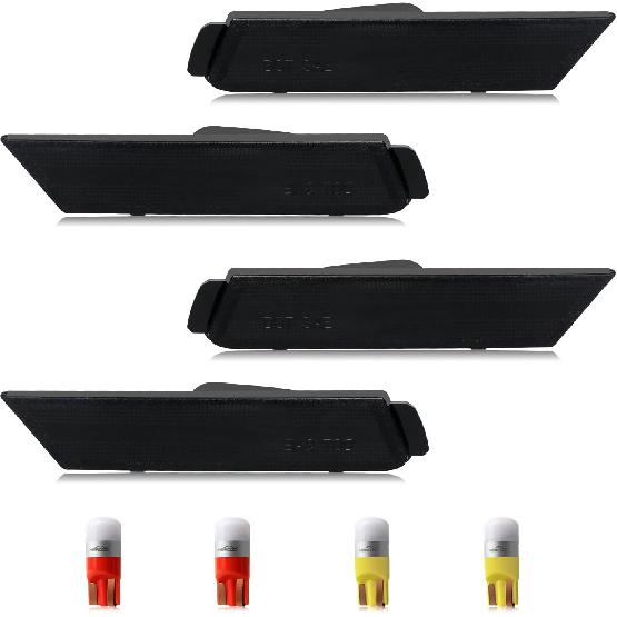 

HERCOO Front Rear Smoked Side Marker Lights Lens Bumper Cover with LED Bulb Red Amber Light Lamps Compatible with Chevy Camaro 2010-2015