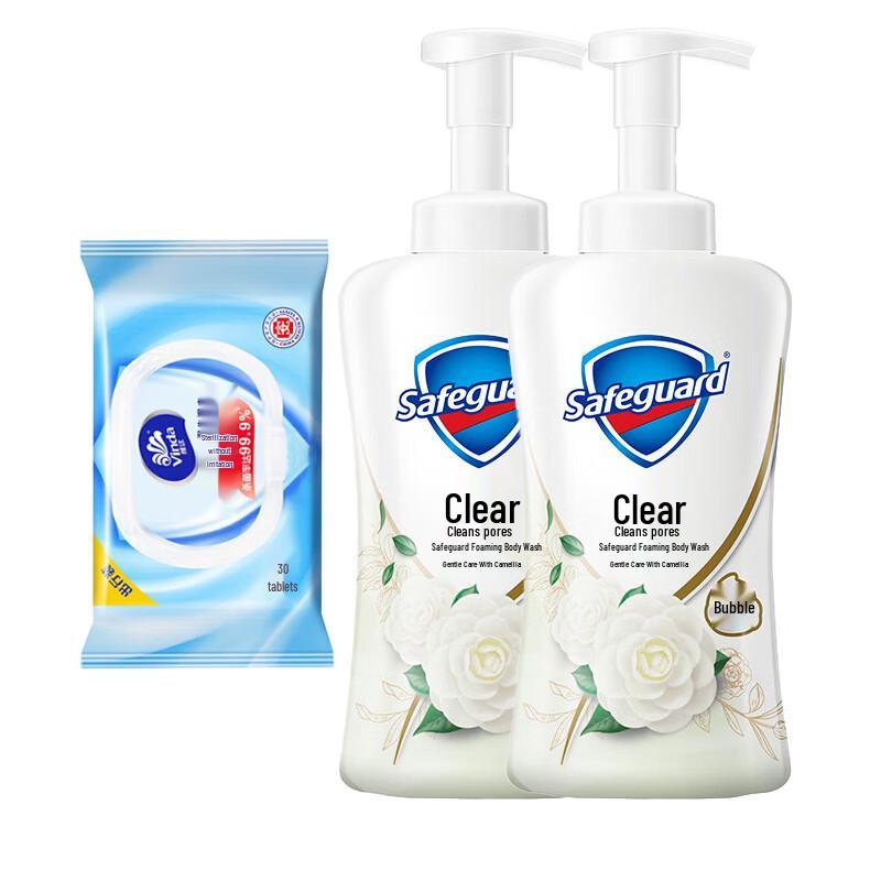 Набор влажных салфеток Vinda и геля для душа Safeguard