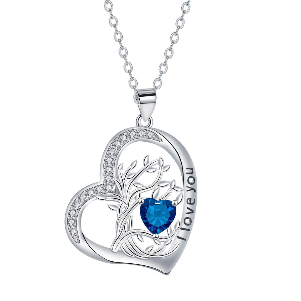 Heart-shaped Life Tree Necklace - Engraved Birthstone Pendant on Luxury Clavicle Chain for Women.