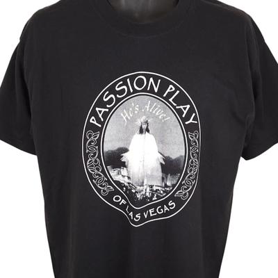 Vintage Passionsspiel 100% Baumwolle T-Shirt Herren T-Shirts Oberteil Herren Größe L Schwarz 90er Las Vegas Ostern