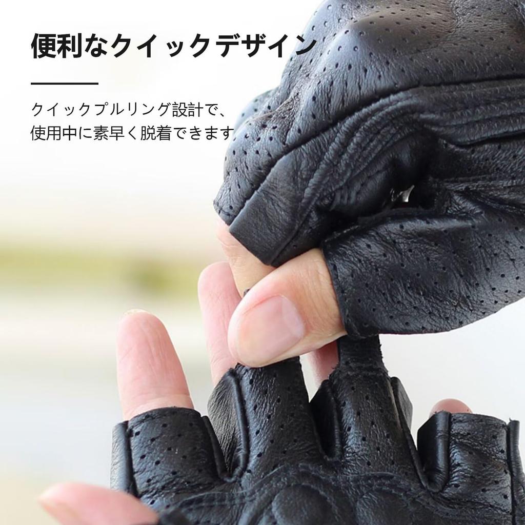 ZVCXOE Motorcycle Gloves Summer Half Finger Genuine Leather Goatskin Hard Protector Goatskin Punching Mesh