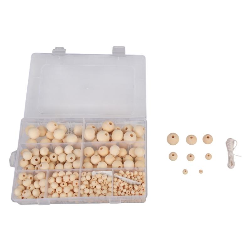 485pcs DIY Crafting Bead Assortment Bulk Wood Jewellery Beads Wooden Round Beads for Handmade Gifts and DIY Projects