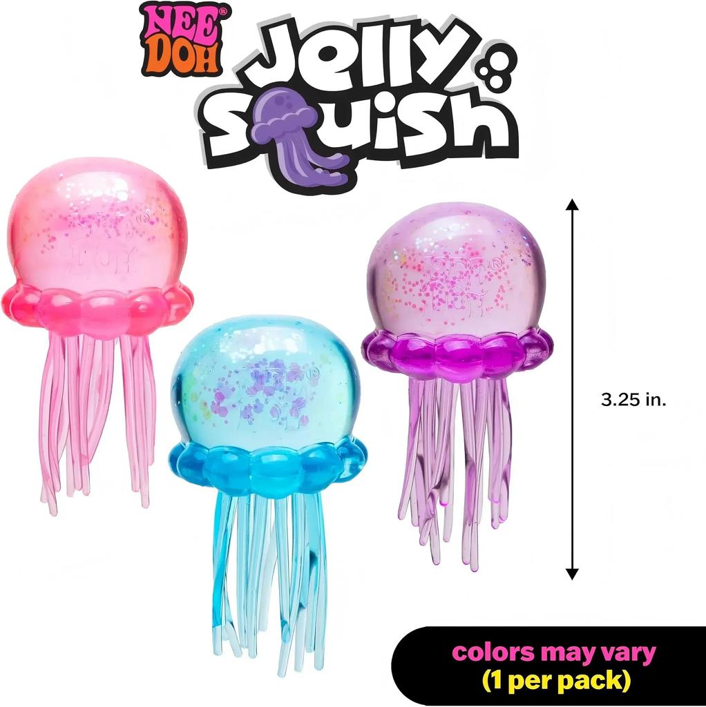 NeeDoh Trending Jellyfish & Cube Squish Toy, Soft Jelly Squeeze Stress Relief Fidget Toy, Sensory NeeDoh for Kids & Adults