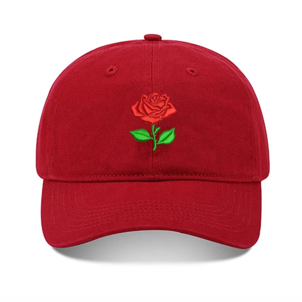 Lyprerazy Baseball Hat Rose Floral Unisex Embroidery Baseball Cap Washed Cotton Embroidered Adjustable Cap