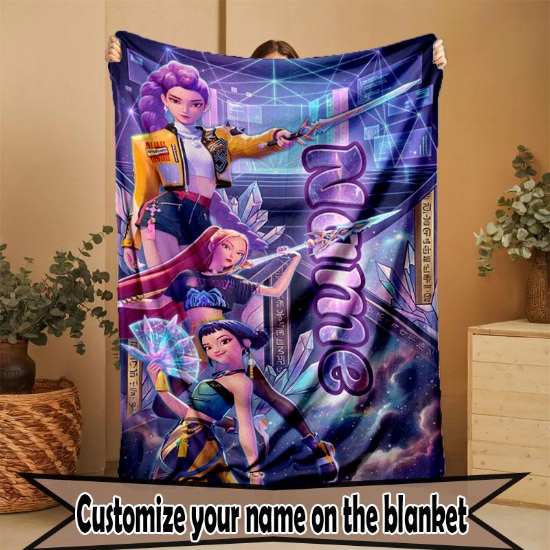 Custom Name Personalized Demon Hunters Kpop Print Blanket, Home Decor, Bedroom, Sofa, Camping, Couch, Gifts for Birthday Christmas