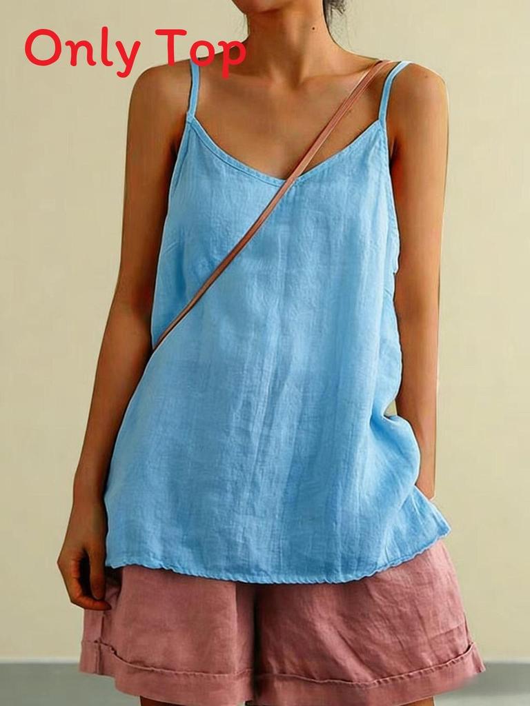 Cotton Linen Sleeveless Tank Top For Women Summer Casual Breathable Fashionable