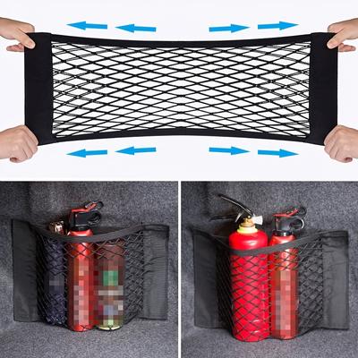 1 bolsa de almacenamiento universal para coche, red de almacenamiento de doble malla para maletero, bolsa de almacenamiento incorporada para coche, red fija para extintor de incendios para coche