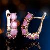 Charm Female Pink Stone Hoop Earrings Gold Color Simple Wedding  For Women