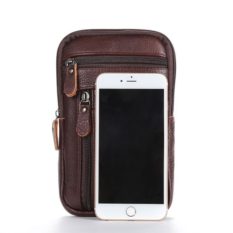 Herren Echte Leder Handy Tasche Crossbody, Vintage Kleine Umhängetasche, Kompakte Hüfttasche mit Reißverschlussfächern, Outdoor Reise Tasche