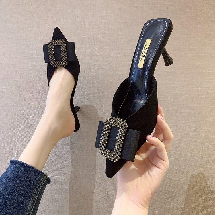 Fashion Mules For Women 2025 Shoes Ladies' Slippers Loafers Glitter Slides Cover Toe Pantofle Summer Heels Jelly Soft New Crystal High