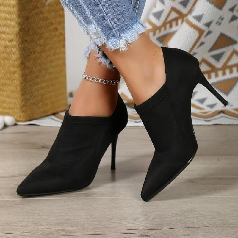 Fashion High Heels Women's Autumn and Winter Suede Deep Mouth Single Shoes Ankle Boots Elegant Temperament Pointed Toe Booties