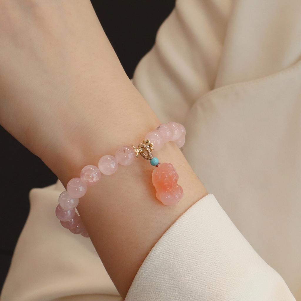 New Chinese Style Natural Pink Crystal Bracelet Lotus Pod Peanut Pendant Jewelry Design Fashion Crystal Bracelet
