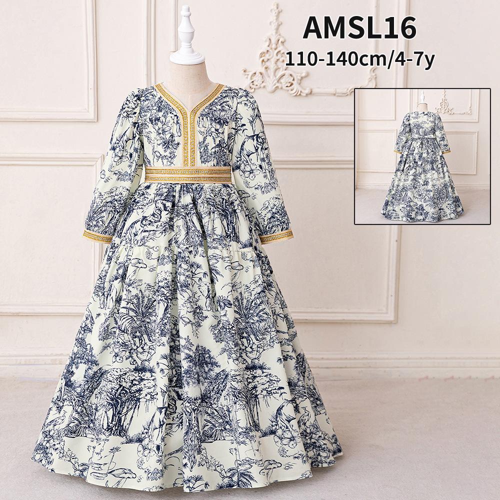 Flower Girl Princess Dress For Weddings Summer Kid Formal Bow Long Gown For School Evening Party Children New Year Cloth