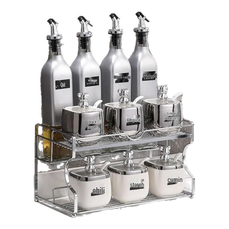 Elegant Silver Ceramic Kitchen Seasoning Set