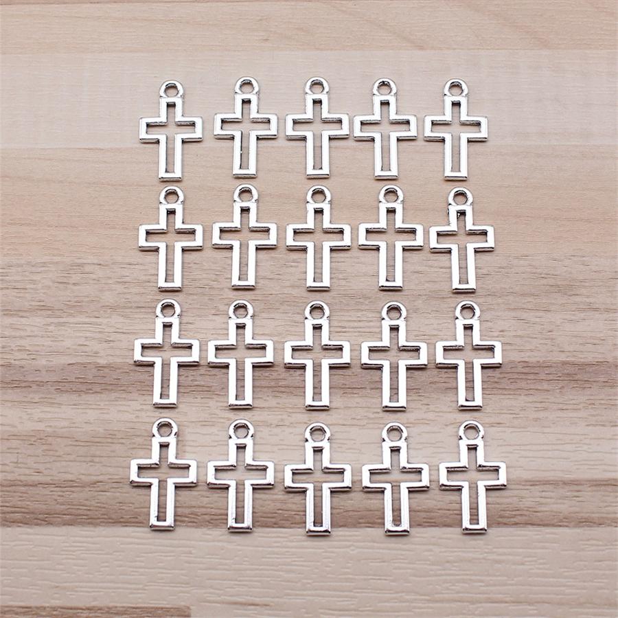 18/48Pcs/Lot Antique Bronze Silvery Cross Charms Hollow Pendants for DIY Jewelry Making